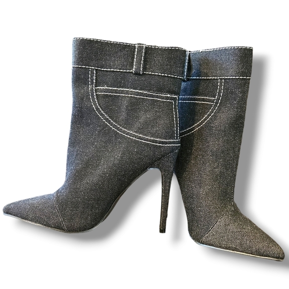 Women's black denim ankle boots - Picture 3 of 3